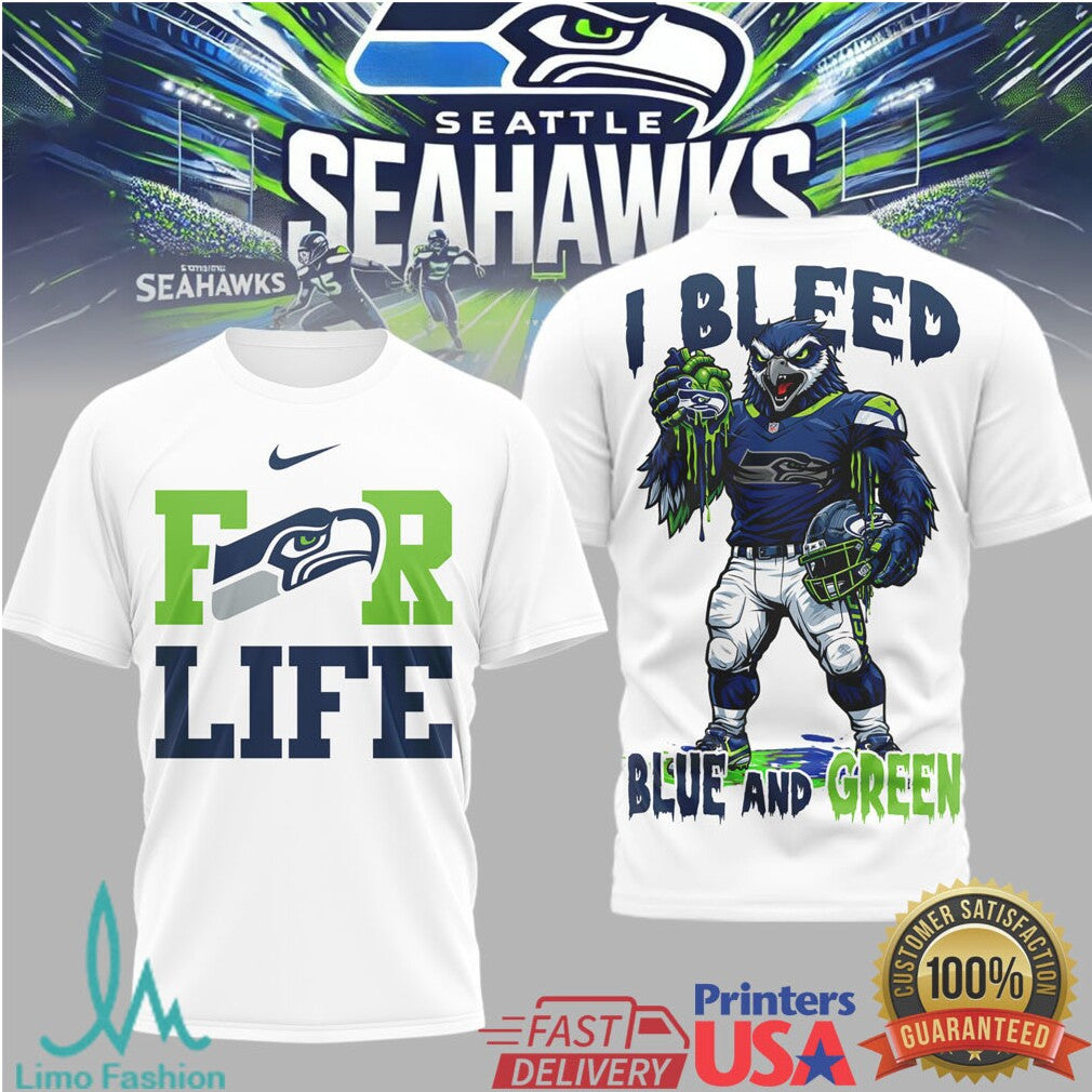 Seattle Seahawks “I Bleed Blue and Green” Mascot Heart T Shirt - Limotees LLC