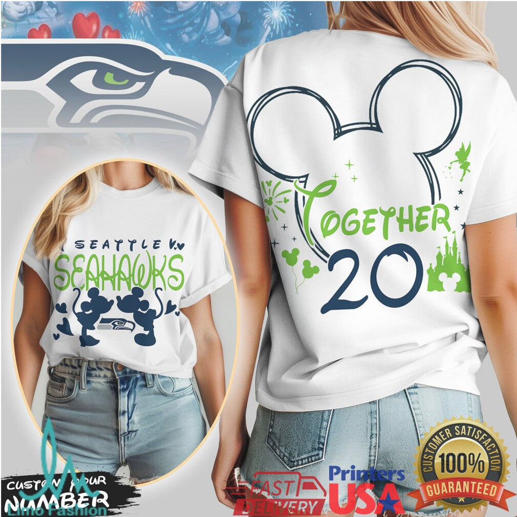 Seattle Seahawks Mickey Mouse Together Since 20XX Custom Football Couple T Shirt - Limotees LLC