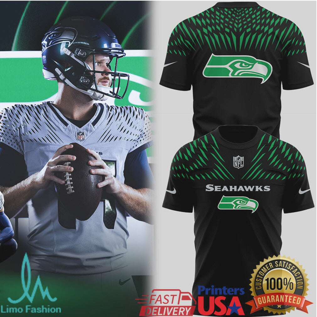 Seattle Seahawks Modern Feather Geometric Pattern Performance Shirt - Limotees LLC