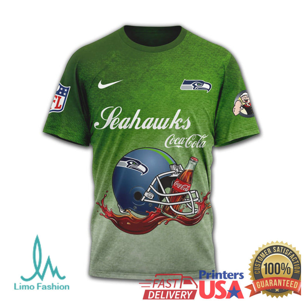 Seattle Seahawks NFL Popeye x Coca Cola Green Graphic Football T Shirt - Limotees LLC