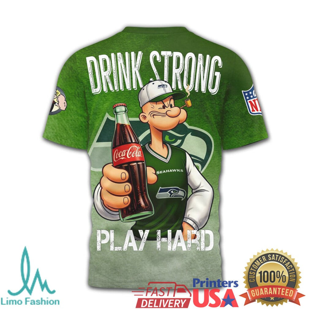 Seattle Seahawks NFL Popeye x Coca Cola Green Graphic Football T Shirt - Limotees LLC