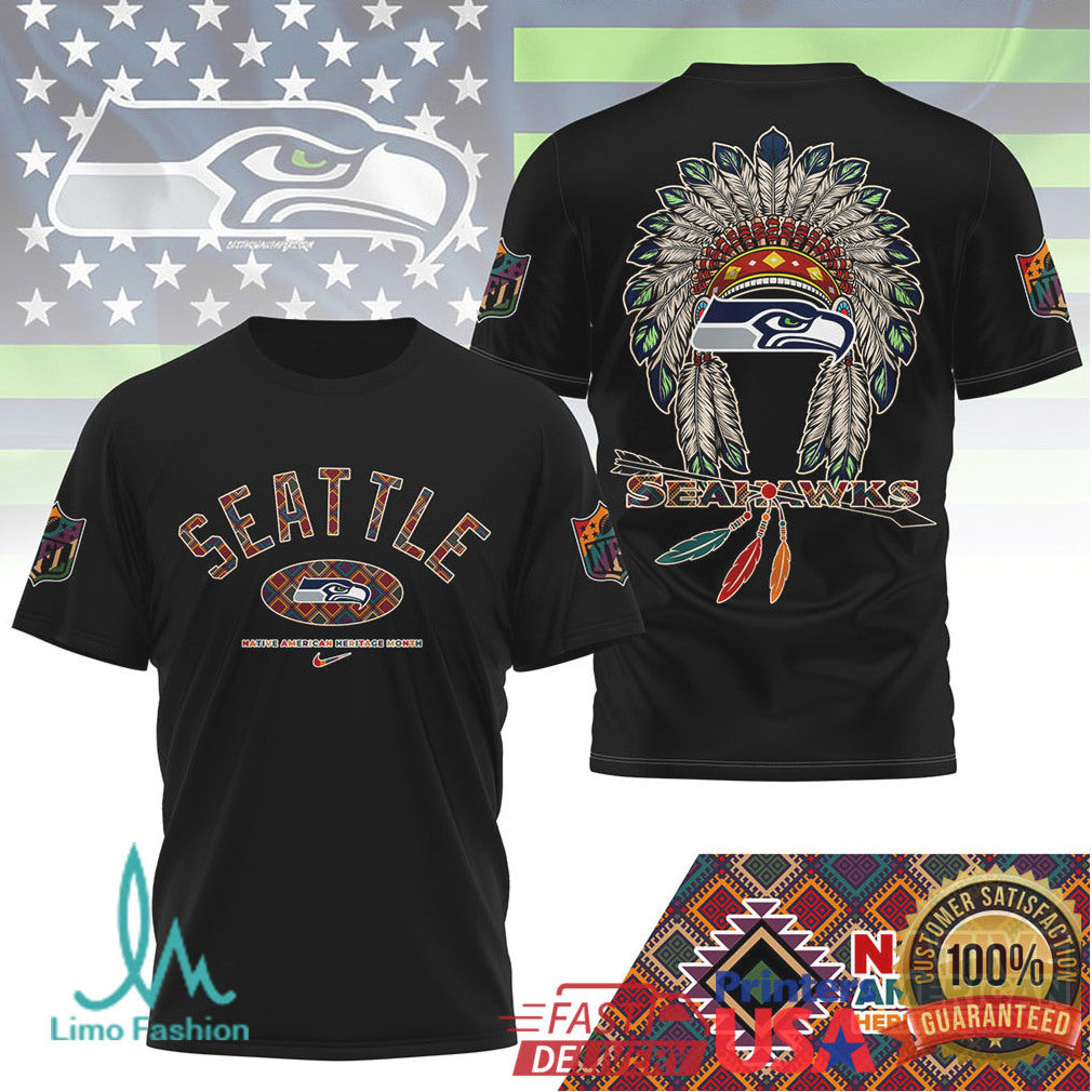 Seattle Seahawks Native American Heritage Month T Shirt Tribal Headdress - Limotees LLC