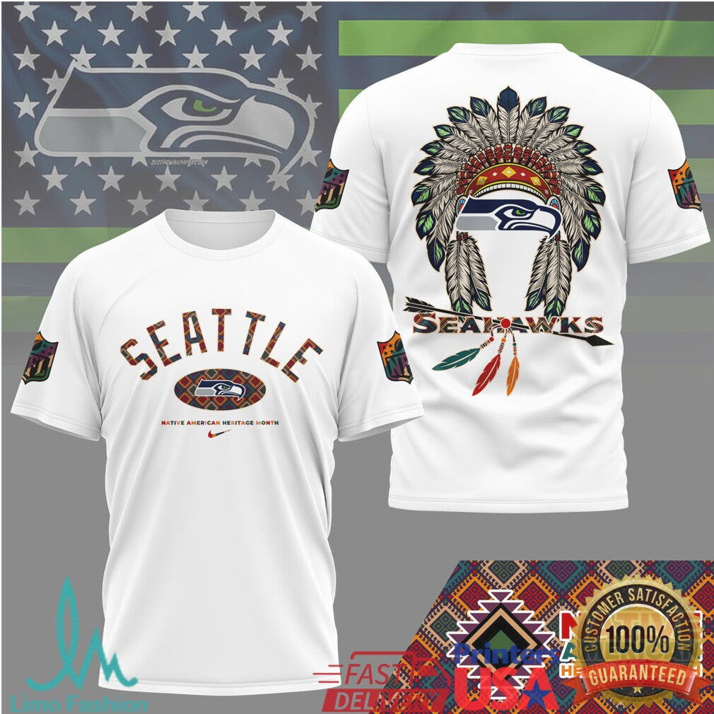 Seattle Seahawks Native American Heritage Month T Shirt Tribal Headdress - Limotees LLC