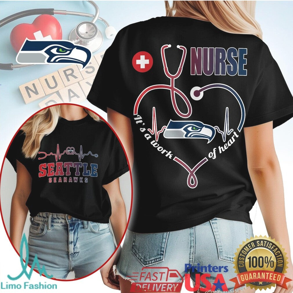 Seattle Seahawks Nurse T Shirt 12th Woman Nursing Work of Heart T Shirt