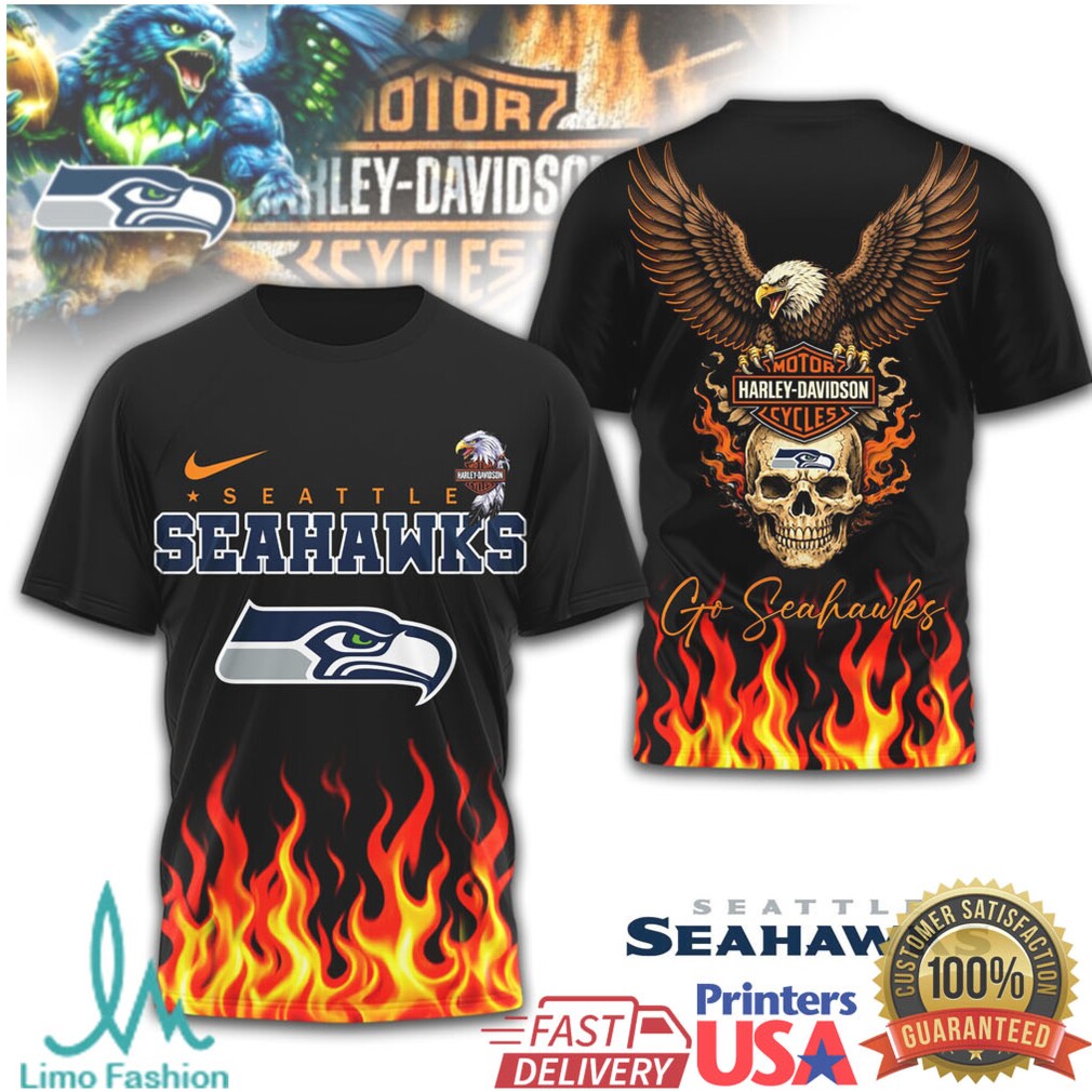 Seattle Seahawks Official NFL Eagle Harley Davidson 3D Shirt - Limotees LLC