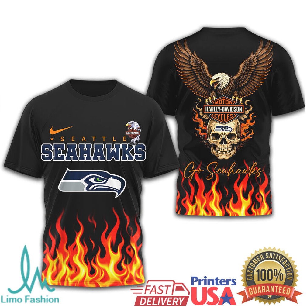 Seattle Seahawks Official NFL Eagle Harley Davidson 3D Shirt - Limotees LLC