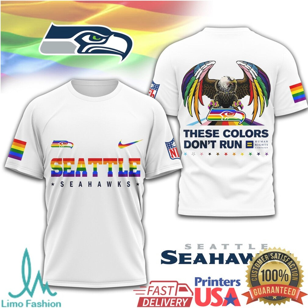 Seattle Seahawks Pride Gear Rainbow Logo These Colors Don't Run T Shirt - Limotees LLC