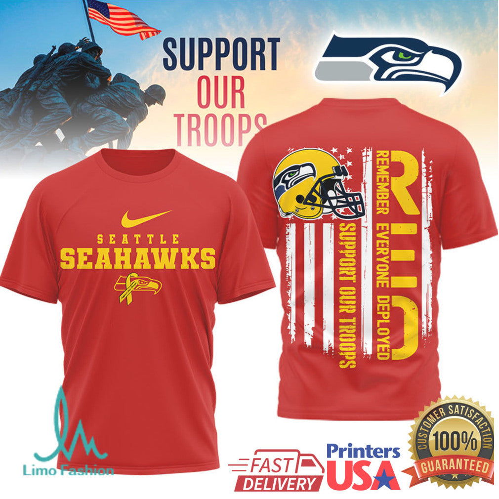 Seattle Seahawks RED Support Our Troops Military Appreciation T Shirt - Limotees LLC