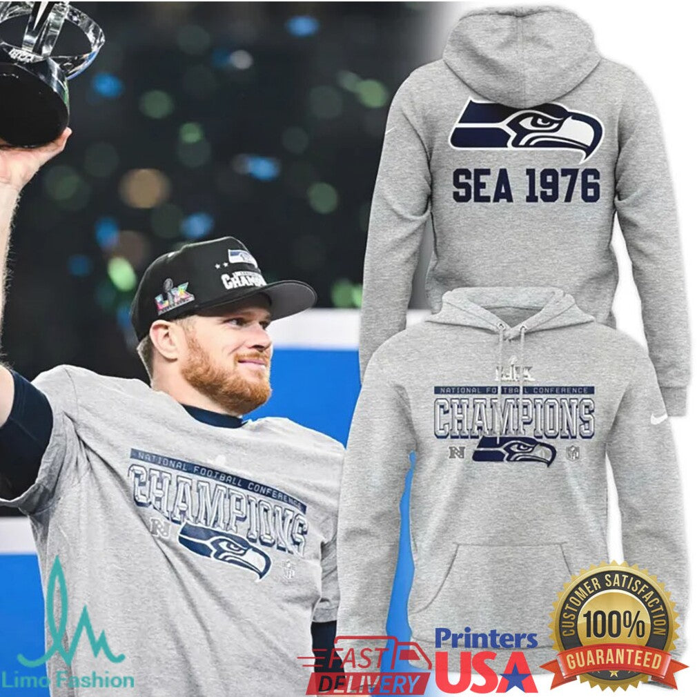 Seattle Seahawks “SEA 1976” Legacy NFC Champions Grey Graphic Hoodie & Tee - Limotees LLC