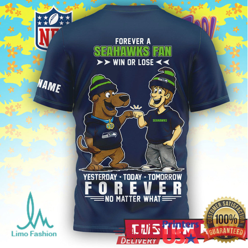 Seattle Seahawks Scooby Doo Shaggy Crossover Custom Name Navy T Shirt - Limotees LLC