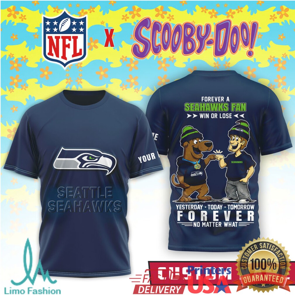 Seattle Seahawks Scooby Doo Shaggy Crossover Custom Name Navy T Shirt - Limotees LLC