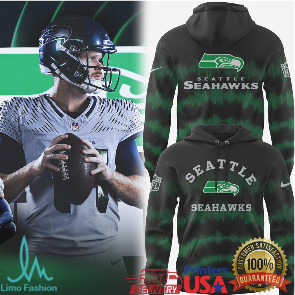Seattle Seahawks Soundwave Design Black & Green Hoodie and Tee - Limotees LLC