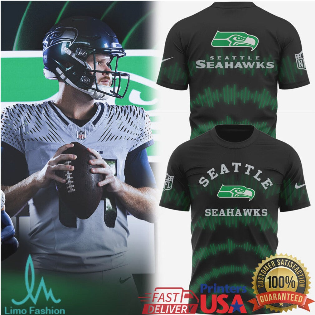 Seattle Seahawks Soundwave Design Black & Green Hoodie and Tee - Limotees LLC