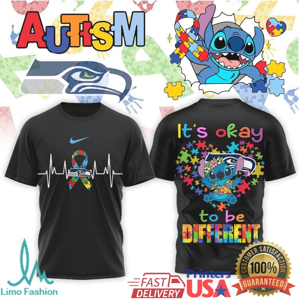 Seattle Seahawks Stitch Autism Awareness Different Is Beautiful T Shirt - Limotees LLC