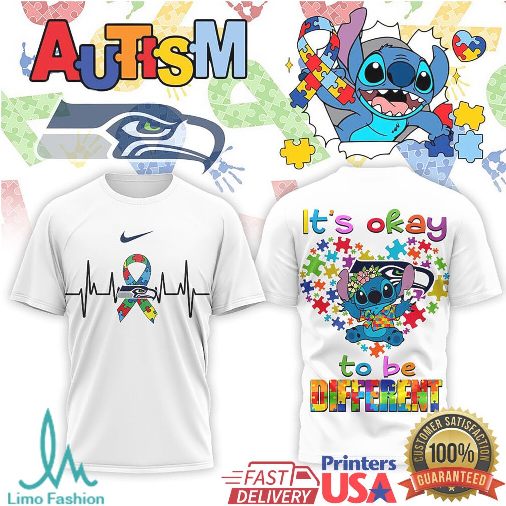 Seattle Seahawks Stitch Autism Awareness Different Is Beautiful T Shirt - Limotees LLC