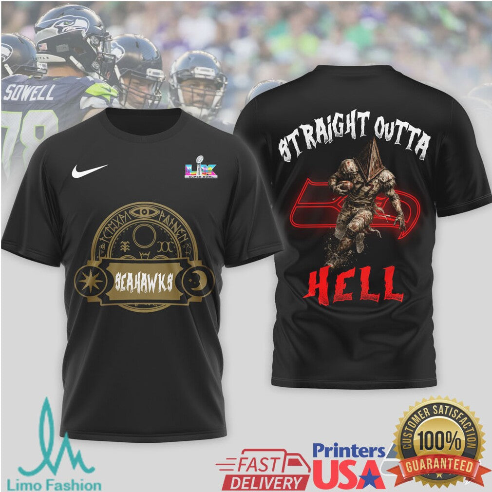 Seattle Seahawks Straight Outta Hell Horror Theme Football Fan T Shirt - Limotees LLC
