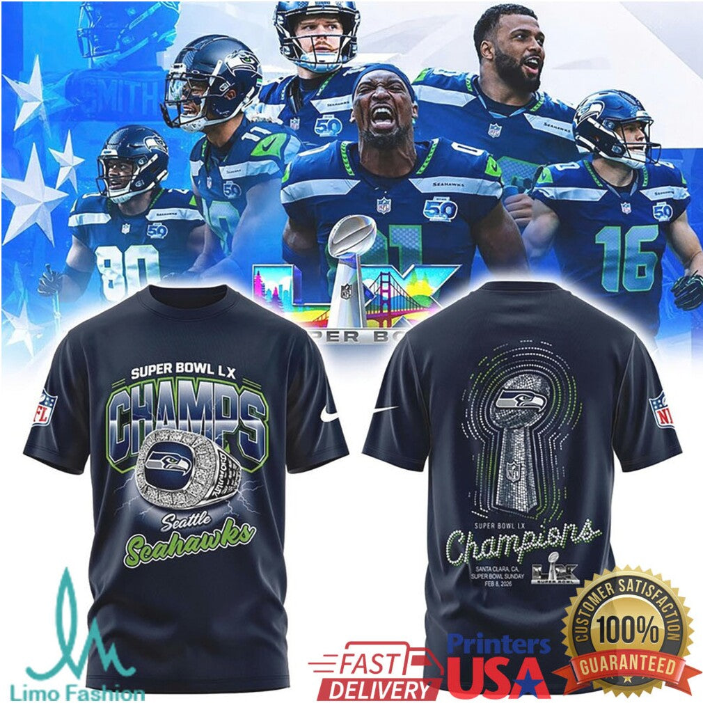 Seattle Seahawks Super Bowl LIX Champions Ring & Trophy Collector's Tee - Limotees LLC