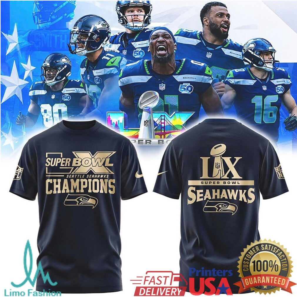Seattle Seahawks Super Bowl LIX Gold Champions Logo Minimalist Apparel - Limotees LLC
