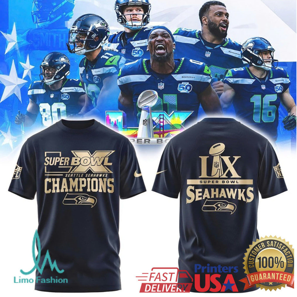 Seattle Seahawks Super Bowl LIX Gold Champions Logo Minimalist Apparel - Limotees LLC