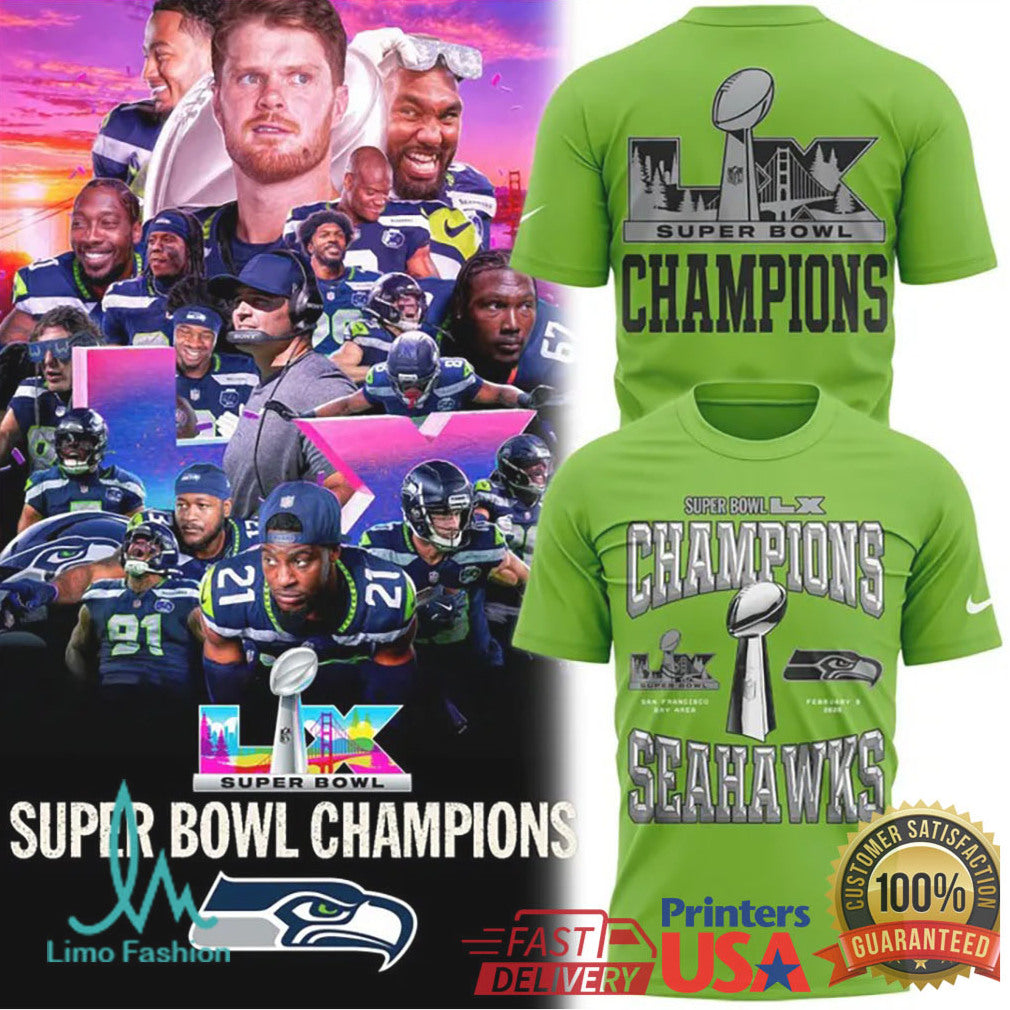 Seattle Seahawks Super Bowl LX 2026 Champions Multi Color Graphic Apparel Set - Limotees LLC