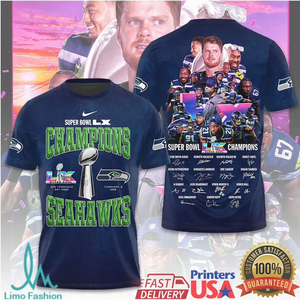 Seattle Seahawks Super Bowl LX 2026 Champions Player Photo Collage & Signatures - Limotees LLC