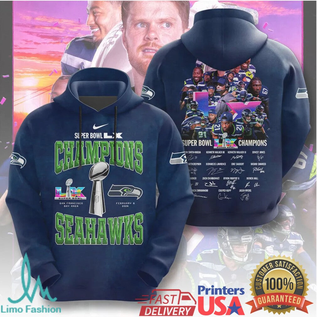 Seattle Seahawks Super Bowl LX 2026 Champions Player Photo Collage & Signatures - Limotees LLC