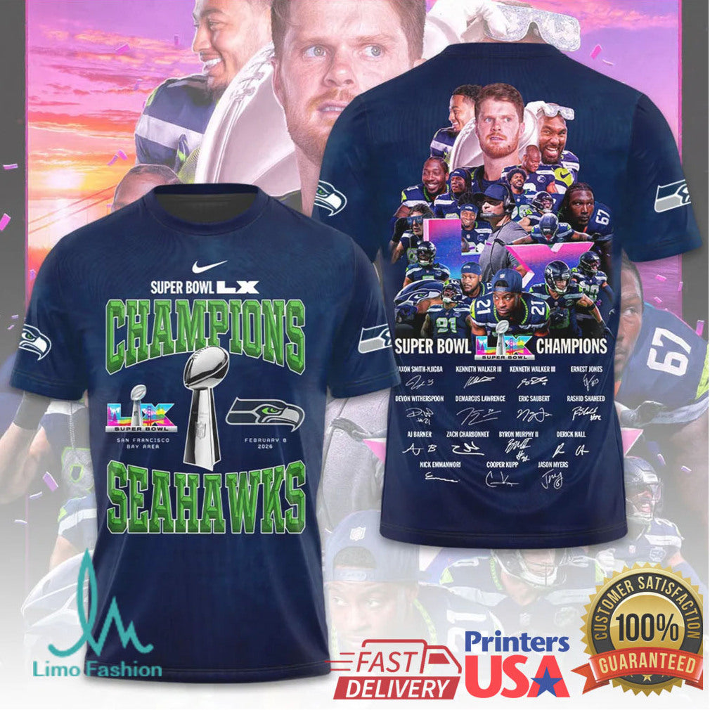 Seattle Seahawks Super Bowl LX 2026 Champions Player Photo Collage & Signatures - Limotees LLC