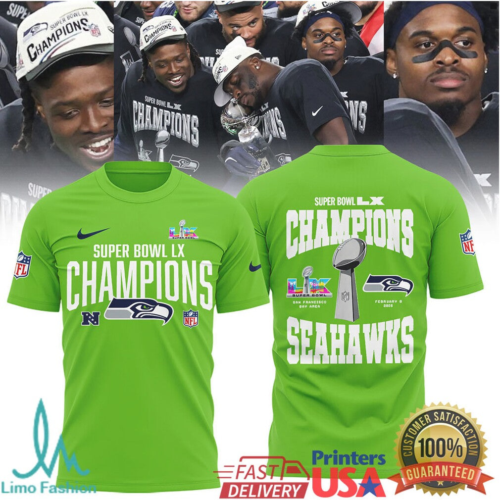 Seattle Seahawks Super Bowl LX Action Green Championship Roster & Trophy Gear - Limotees LLC