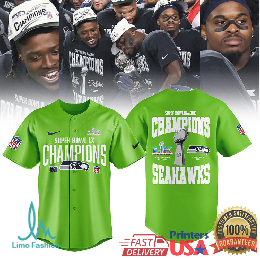 Seattle Seahawks Super Bowl LX Action Green Championship Roster & Trophy Gear - Limotees LLC