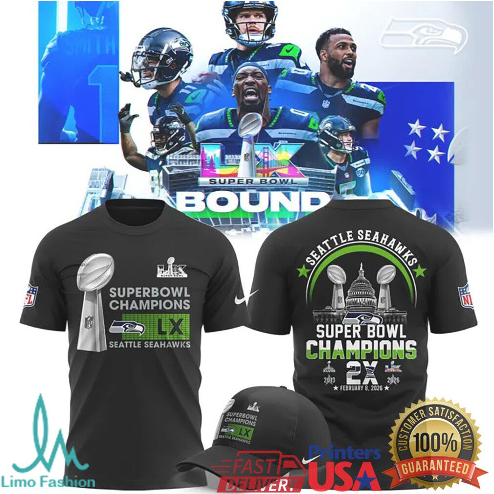 Seattle Seahawks Super Bowl LX Champions 2026 Commemorative T Shirt & Hoodie Set - Limotees LLC