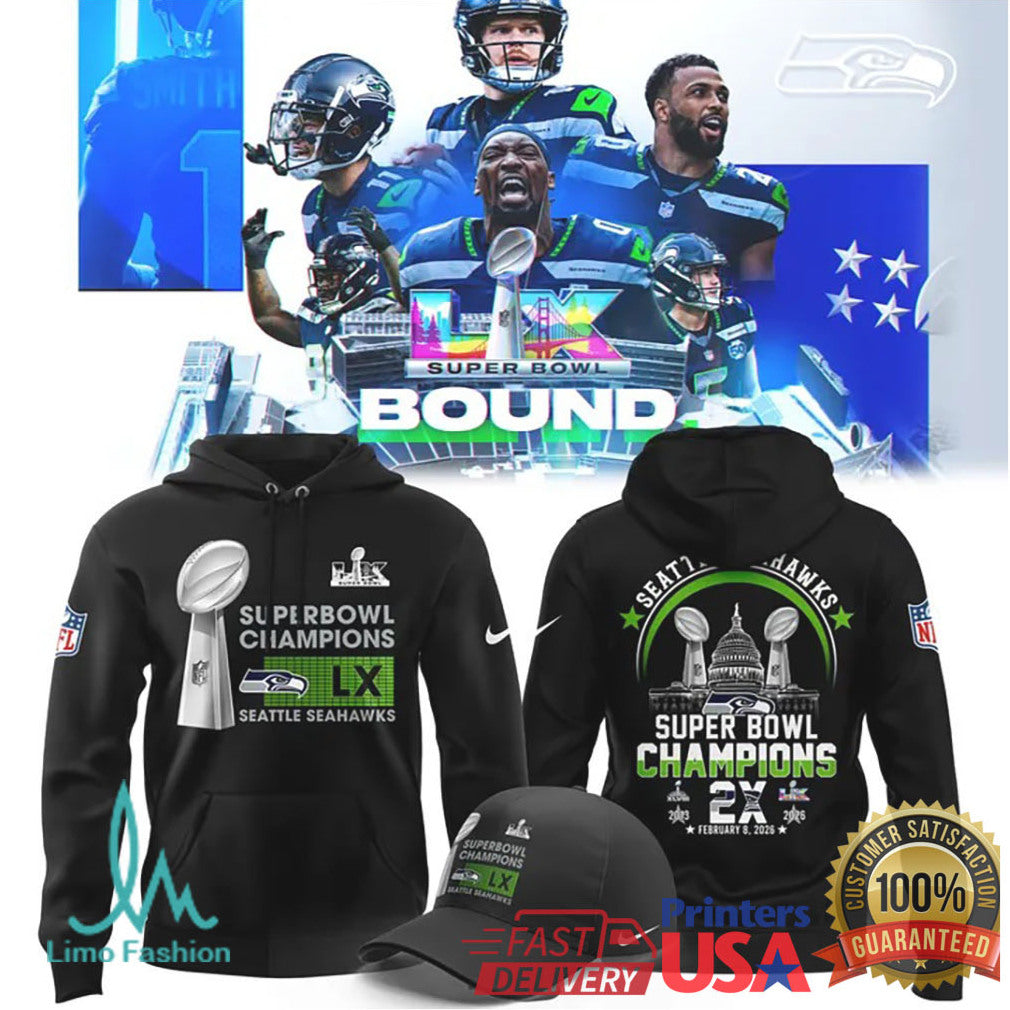 Seattle Seahawks Super Bowl LX Champions 2026 Commemorative T Shirt & Hoodie Set - Limotees LLC