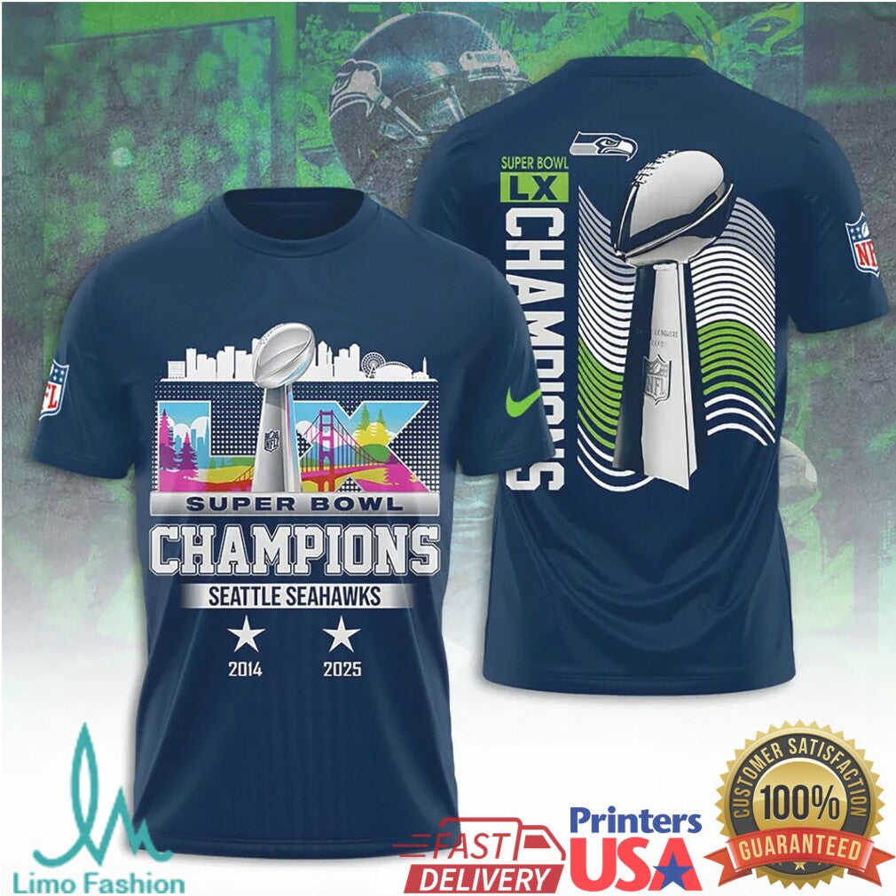 Seattle Seahawks Super Bowl LX Champions Commemorative 2014 & 2025 Star Polo - Limotees LLC