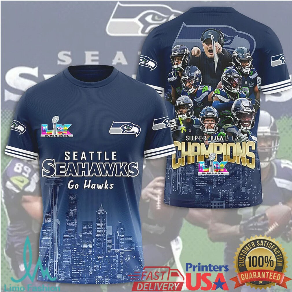 Seattle Seahawks Super Bowl LX Champions Skyline Design All Over Print Shirt - Limotees LLC