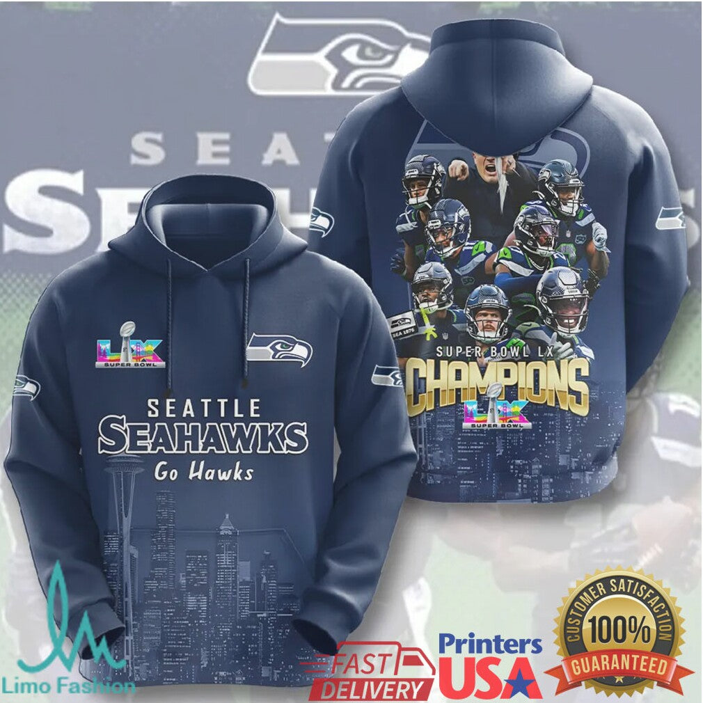 Seattle Seahawks Super Bowl LX Champions Skyline Design All Over Print Shirt - Limotees LLC