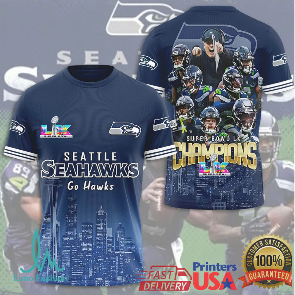 Seattle Seahawks Super Bowl LX Champions Skyline Design All Over Print Shirt - Limotees LLC
