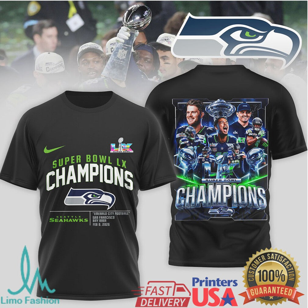Seattle Seahawks Super Bowl LX Champions Team Celebration T Shirt - Limotees LLC