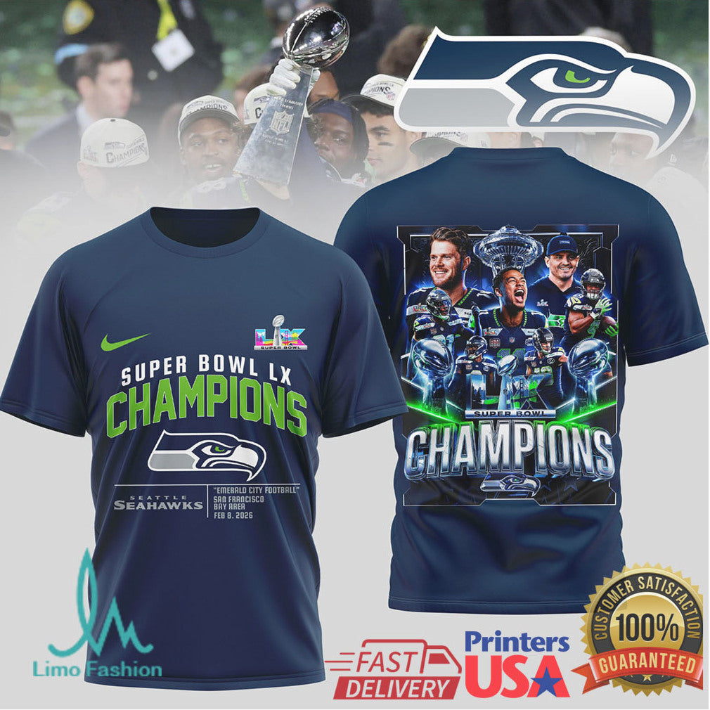 Seattle Seahawks Super Bowl LX Champions Team Celebration T Shirt - Limotees LLC