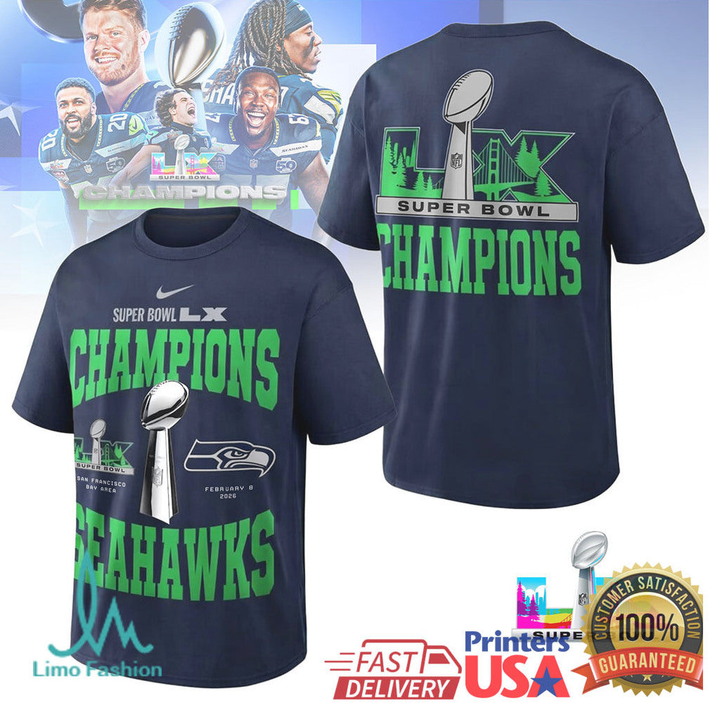 Seattle Seahawks Super Bowl LX Champions Vince Lombardi Trophy Tee - Limotees LLC