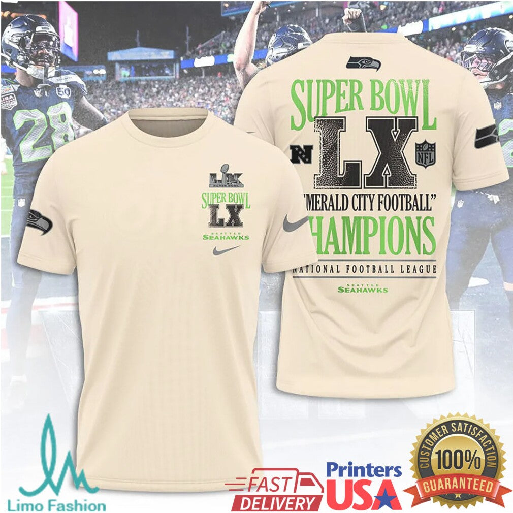 Seattle Seahawks Super Bowl LX “Emerald City Football” Cream Championship Series - Limotees LLC