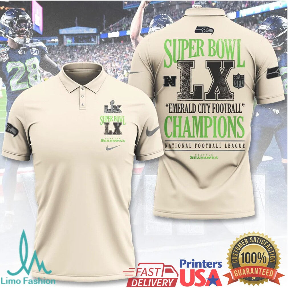 Seattle Seahawks Super Bowl LX “Emerald City Football” Cream Championship Series - Limotees LLC