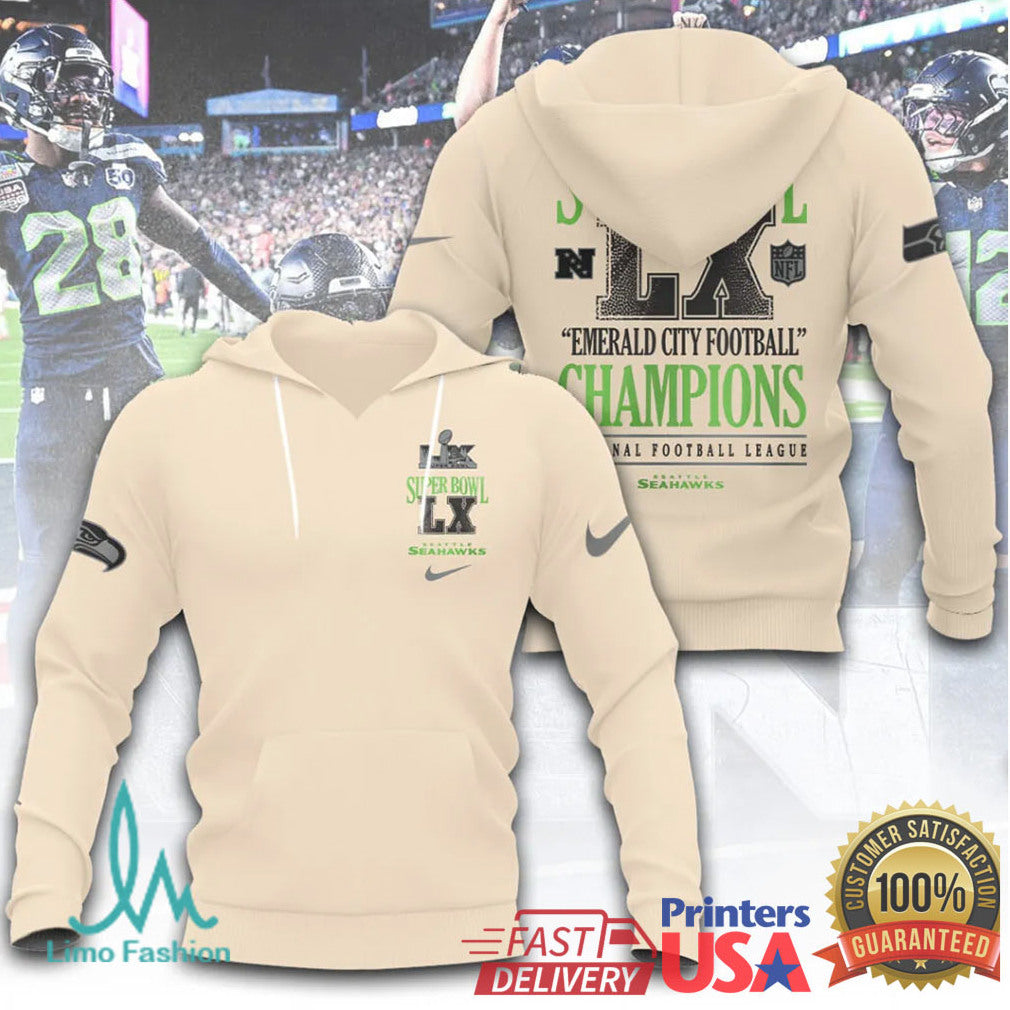 Seattle Seahawks Super Bowl LX “Emerald City Football” Cream Championship Series - Limotees LLC