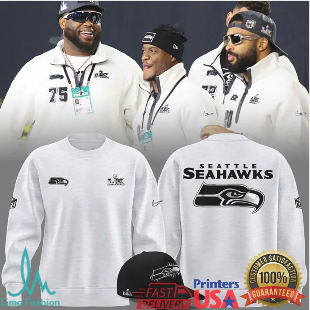 Seattle Seahawks Super Bowl LX Sideline Performance White T Shirt & Sweatshirt - Limotees LLC
