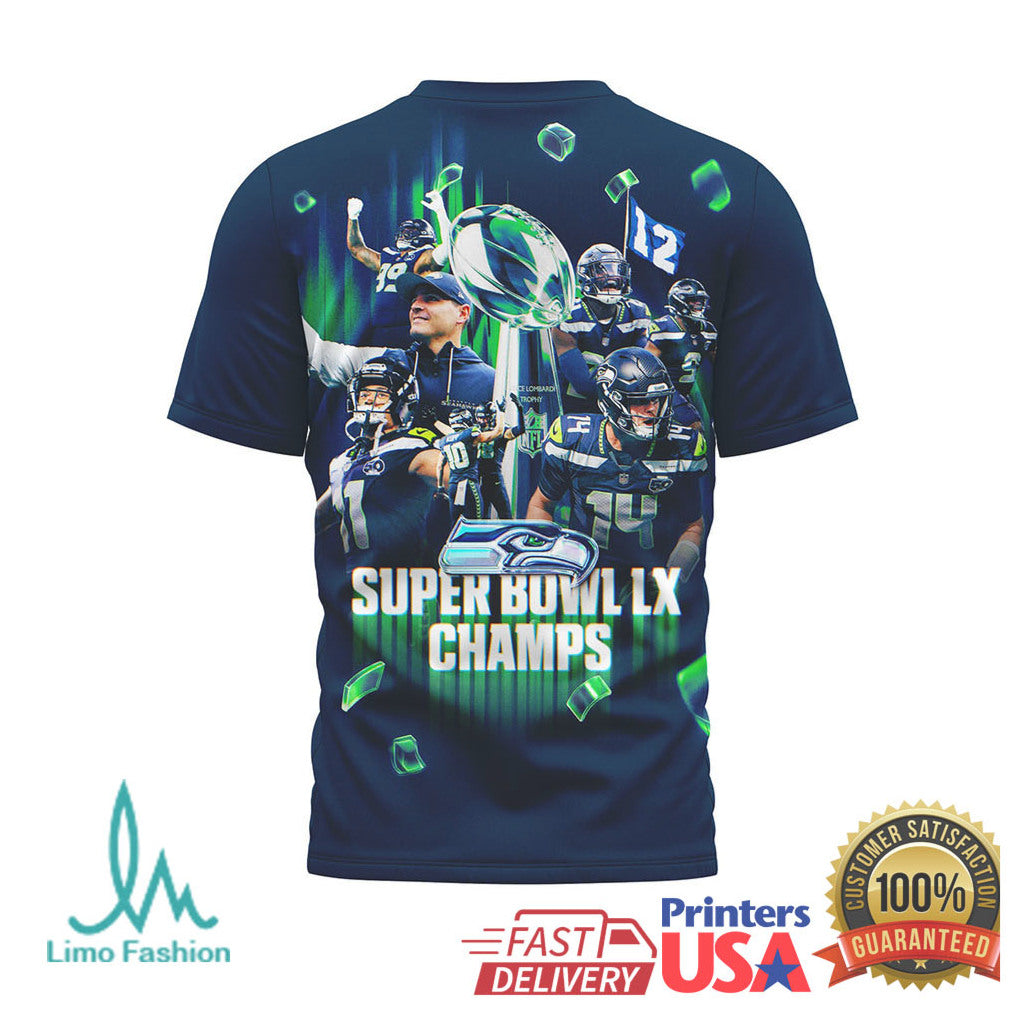 Seattle Seahawks Super Bowl LX “We Did Not Care” Champions Navy Tee - Limotees LLC