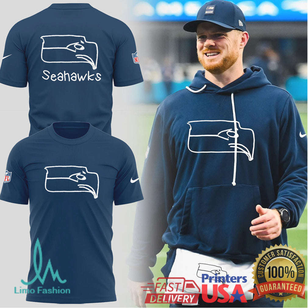 Seattle Seahawks Vintage Style Hand Drawn Logo NFL Shirt - Limotees LLC