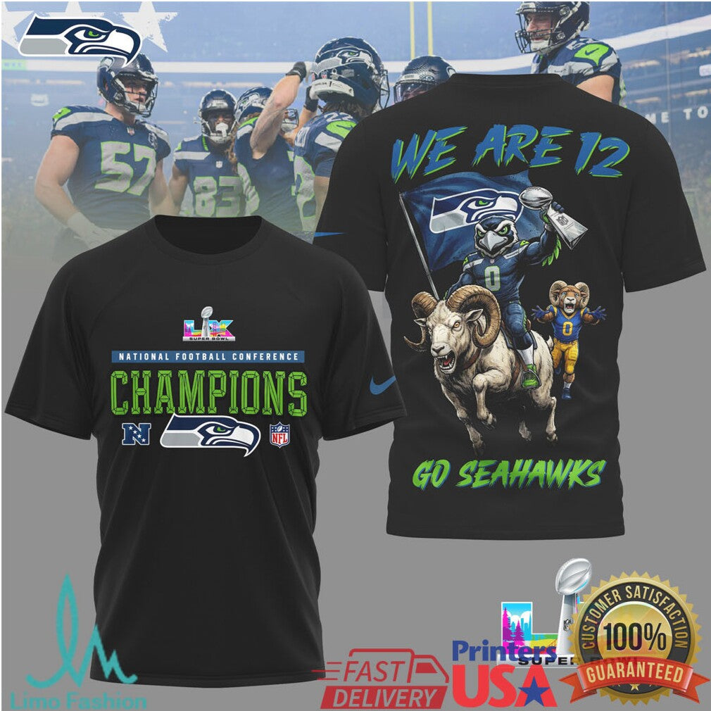 Seattle Seahawks “We Are 12” NFC Champions Mascot Graphic Shirt - Limotees LLC