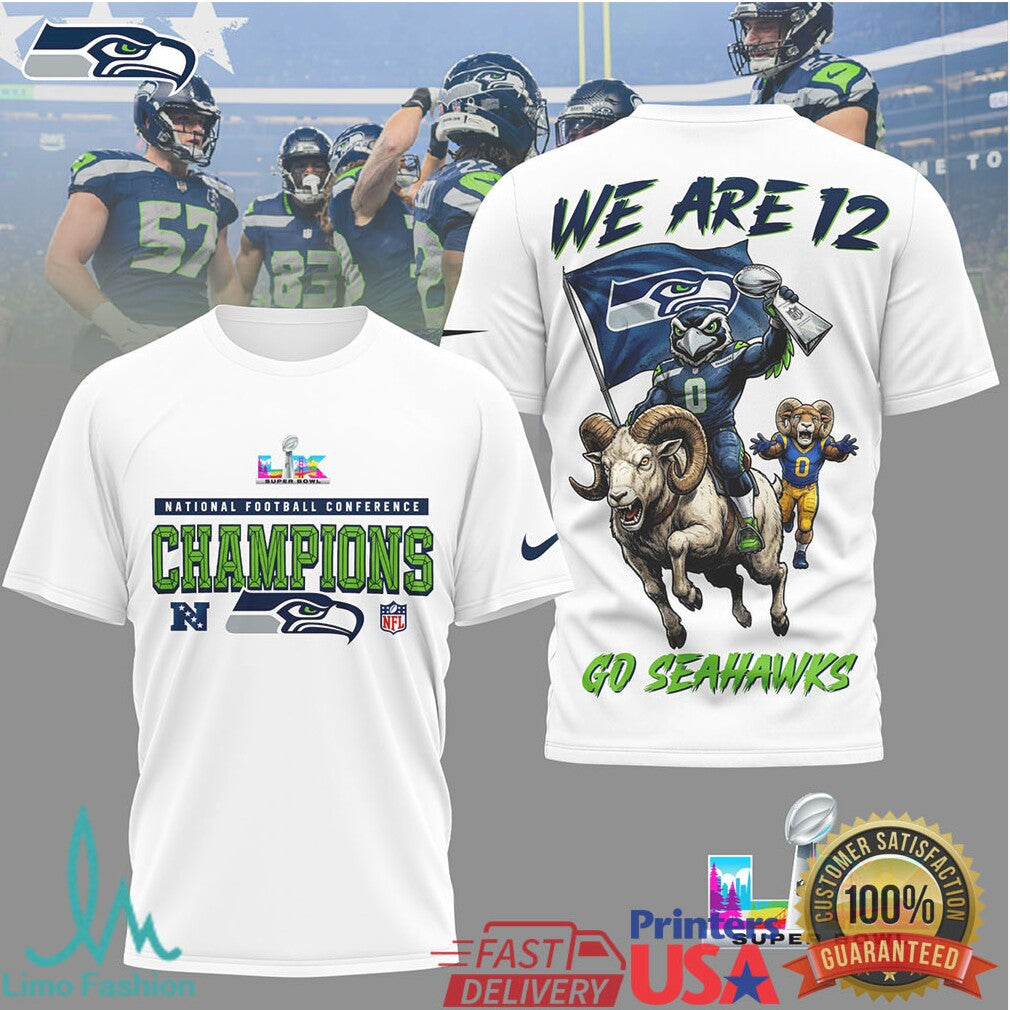 Seattle Seahawks “We Are 12” NFC Champions Mascot Graphic Shirt - Limotees LLC