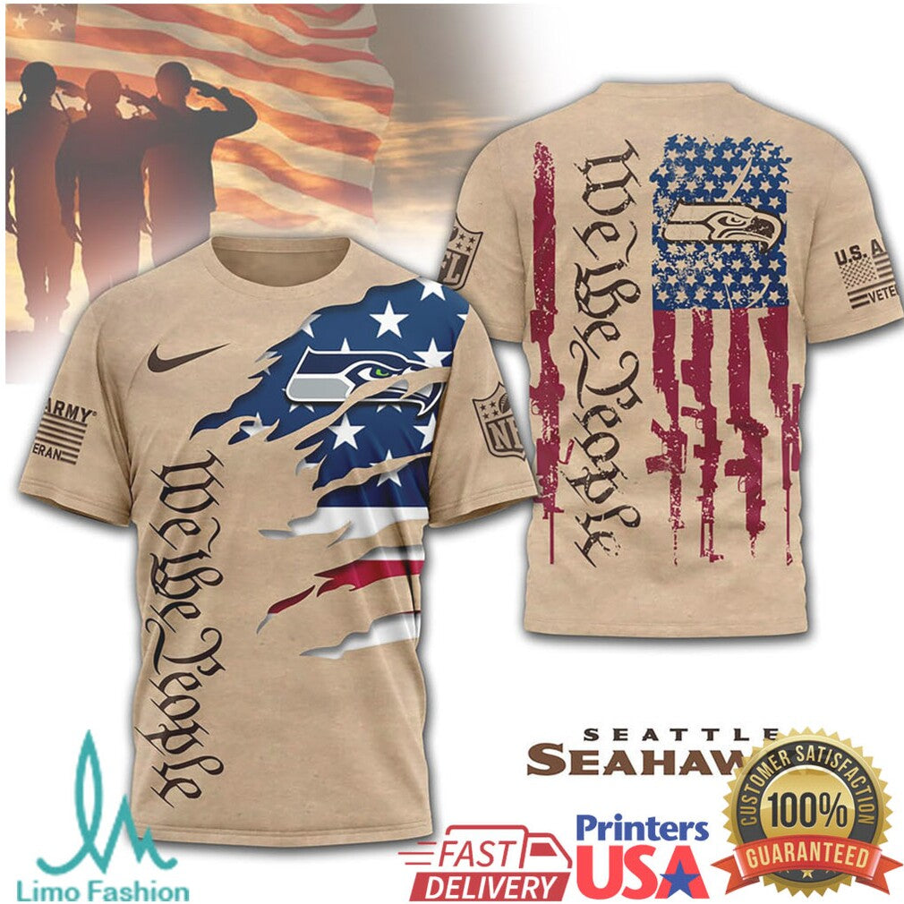 Seattle Seahawks “We The People” American Flag Patriotic Tan T Shirt - Limotees LLC