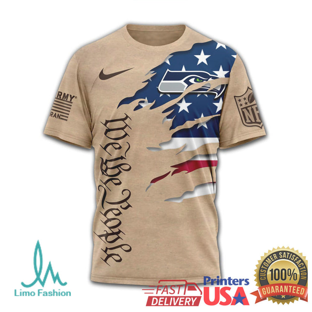 Seattle Seahawks “We The People” American Flag Patriotic Tan T Shirt - Limotees LLC
