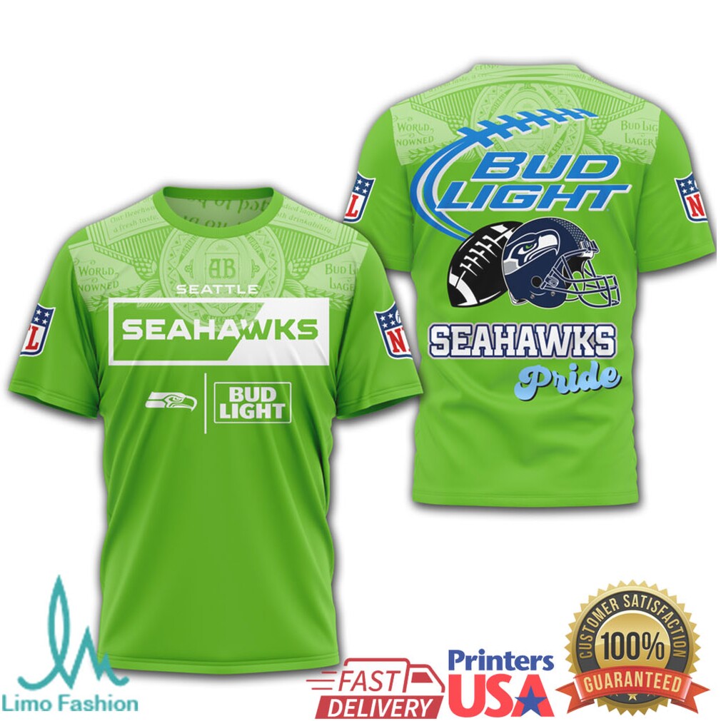 Seattle Seahawks x Bud Light Pride Beer Lovers 3D All Over Print T Shirt - Limotees LLC