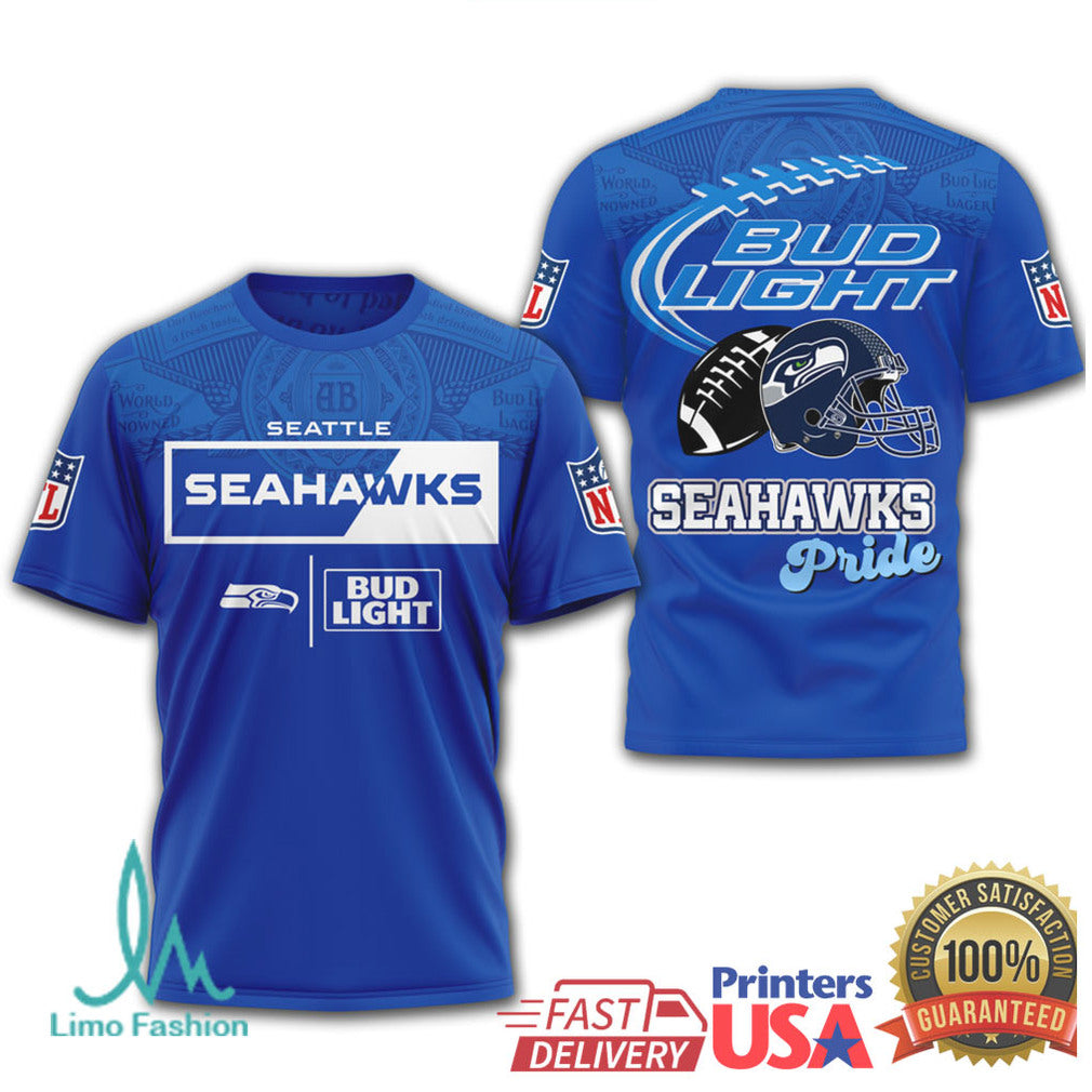 Seattle Seahawks x Bud Light Pride Beer Lovers 3D All Over Print T Shirt - Limotees LLC